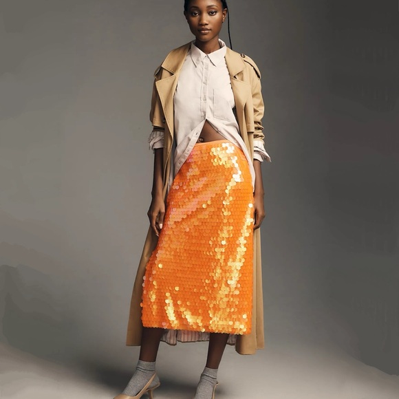 By Anthropologie Neon Paillette Sequin Midi Skirt - Picture 6 of 10